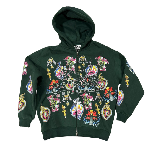 CHRISTWRLD™ Blossom Hearts Green Hoodie