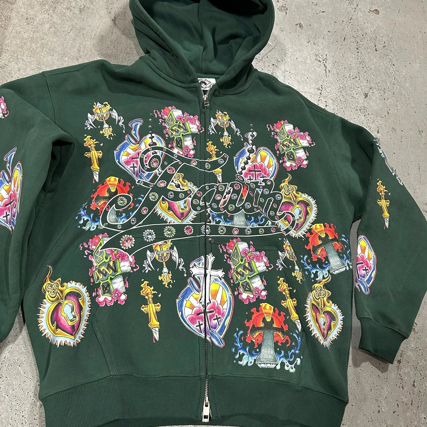 CHRISTWRLD™ Blossom Hearts Green Hoodie