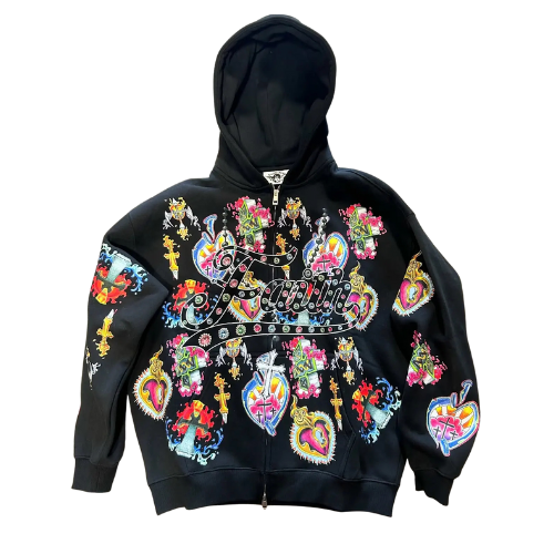 CHRISTWRLD™ Blossom Hearts Black Hoodie
